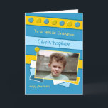 Herzlichen Glückwunsch zum Geburtstag Grandson Bla Karte<br><div class="desc">Personalisieren Sie diese Geburtstagskarte für Ihren in Blau und Gelb designten Enkel Fügen Sie seinen Namen Happy Birthday Zu einem besonderen Enkel Einen schönen Tag</div>