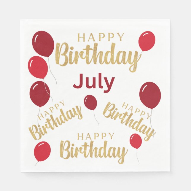 Herzlichen Glückwunsch zum Geburtstag Juli Geburts Serviette (Vorderseite)