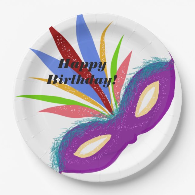 Herzlichen Glückwunsch zum Geburtstag Lila Masquer Pappteller (Vorderseite)