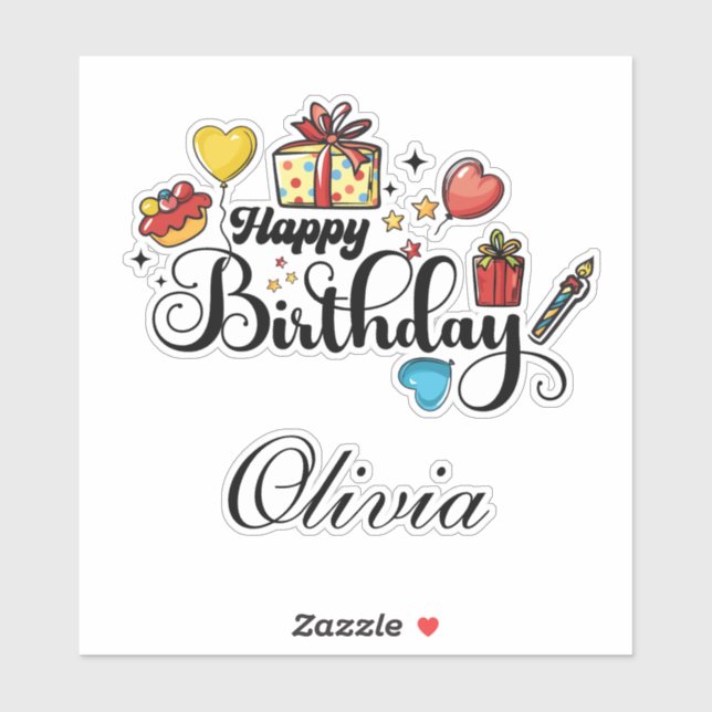 Herzlichen Glückwunsch zum Geburtstag mit Ihrem Na Aufkleber (Blatt)