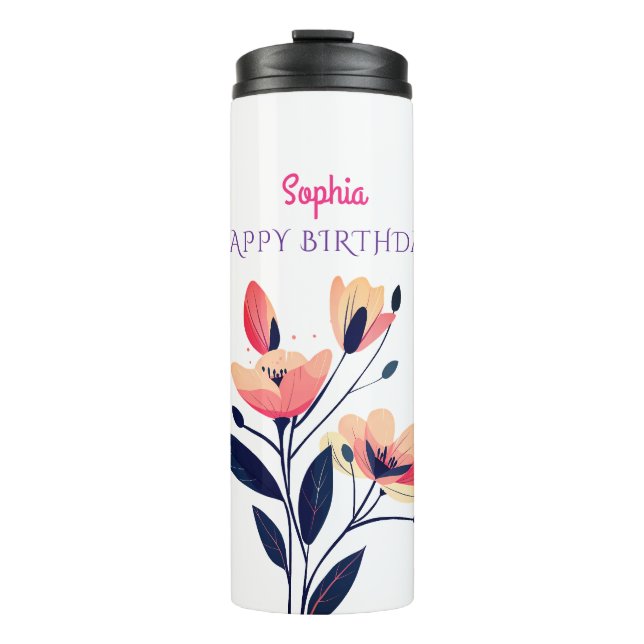 Herzlichen Glückwunsch zum Geburtstag, Name, Blume Thermosbecher (Vorderseite)
