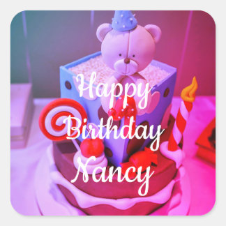 Herzlichen Glückwunsch zum Geburtstag Nancy Quadratischer Aufkleber