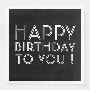 "Herzlichen Glückwunsch zum Geburtstag!" Schwarz u Serviette