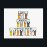 Herzlichen Glückwunsch zum Geburtstag Twin Brother Postkarte<br><div class="desc">Reihen von Cartoon-Kätzchen,  die pastellblaue Banner aufhalten,  die sagen: "Herzlichen Glückwunsch zum Geburtstag meines Zwillingsbruders".</div>