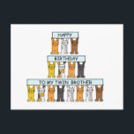 Herzlichen Glückwunsch zum Geburtstag Twin Brother Postkarte<br><div class="desc">Reihen von Cartoon-Kätzchen,  die pastellblaue Banner aufhalten,  die sagen: "Herzlichen Glückwunsch zum Geburtstag meines Zwillingsbruders".</div>