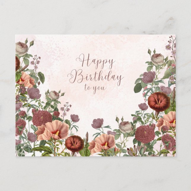 Herzlichen Glückwunsch zum Geburtstag Vintage Rose Postkarte (Vorderseite)