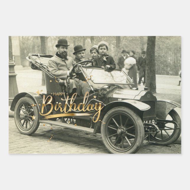 Herzlichen Glückwunsch zum Geburtstag Vintages Alt Geschenkpapier Set (Vorderseite)