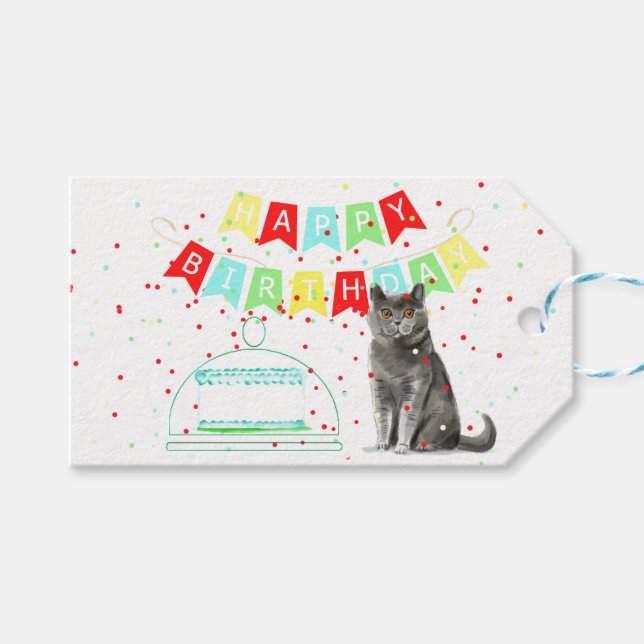 Herzlichen Glückwunsch zum Geburtstag vom Cat-Gesc Geschenkanhänger (Vorderseite (Horizontal))