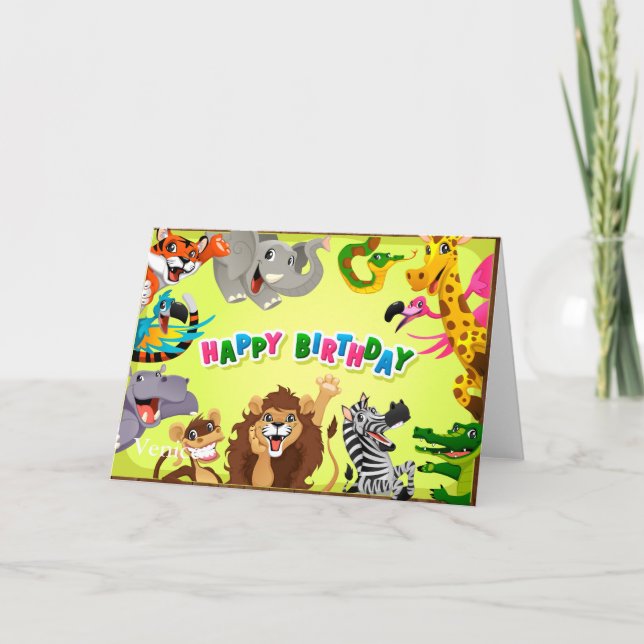 Herzlichen Glückwunsch zum Geburtstag von Zootiere Karte (Vorderseite)