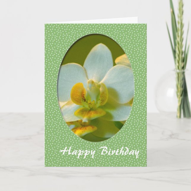Herzlichen Glückwunsch zum Geburtstag, weiße Orchi Karte (Vorderseite)