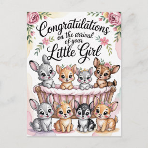 Herzlichen Glückwunsch zum neuen Baby Mädchen mit  Postkarte