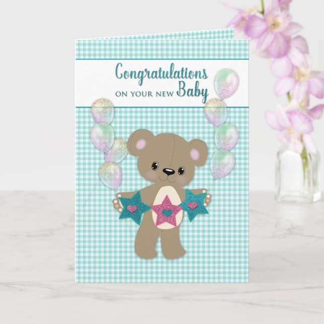 Herzlichen Glückwunsch zum neuen neutralen Teddy-B Karte (Orchidee)