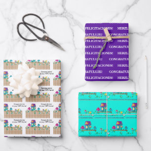 Herzlichen Glückwunsch zum neuen Zuhause Birds Mov Geschenkpapier Set