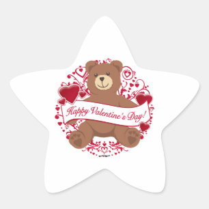 Herzlichen Glückwunsch zum Valentinstag! Teddybär Stern-Aufkleber