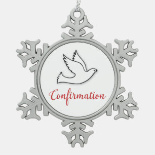 Herzlichen Glückwunsch zur Konfirmation Taube mit Schneeflocken Zinn-Ornament