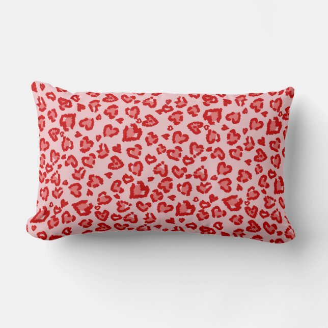 Herzliches Leopardenmuster in Rot auf Blush Lendenkissen (Vorderseite)