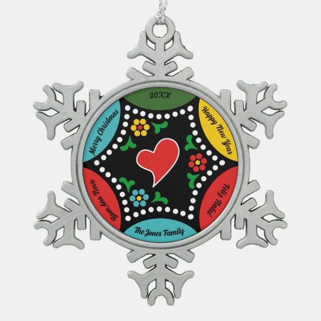Herzliches portugiesisches Weihnachtsgeschenk - Pa Schneeflocken Zinn-Ornament (Vorderseite)