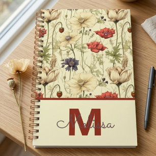 Herzliches Terrakotta-Vintage-Mohn-Wiesen-Motiv Planer