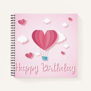 Herzluftballon pink Happy Birthday Notizbuch
