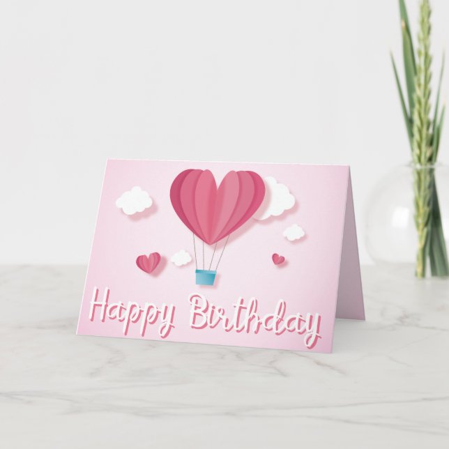 Herzluftballon pink romantische Happy Birthday Karte (Vorderseite)