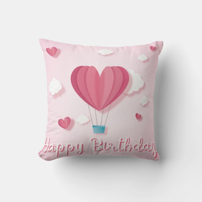 Herzluftballon pink romantische Happy Birthday Kissen (Vorderseite)