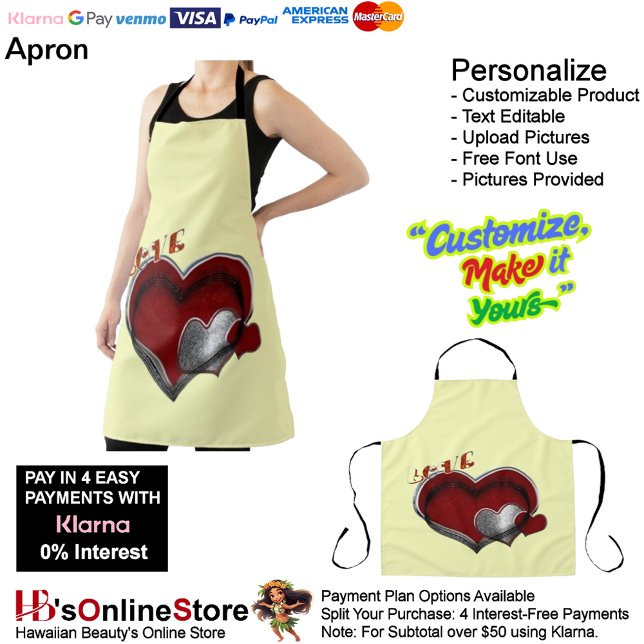 Herzmagie Gelbe große Schürze (Love Heart Yellow Kitchen Cooking Mess Free Large Apron.)