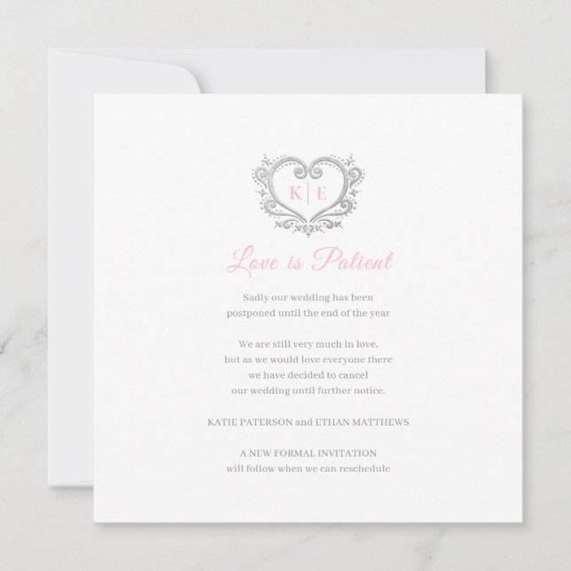 Herzmonogramm storniert Hochzeit Liebe Patient ros Ankündigung (Vorderseite)