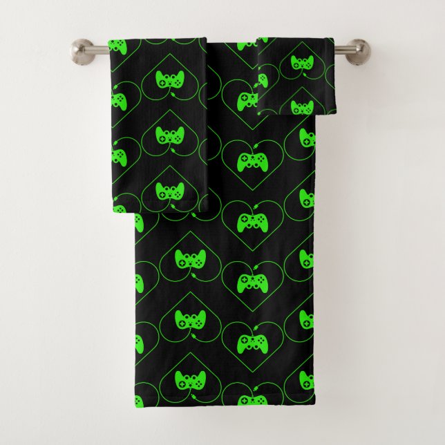 Herzmuster des Green Video Game Controllers Badhandtuch Set (Insitu)