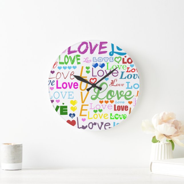 Herzmuster, farbenfrohe Herzen, Liebe Große Wanduhr (Zuhause)