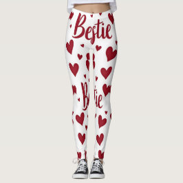 Herzmuster mit "Bestie"-Text in kursiv roter Schri Leggings