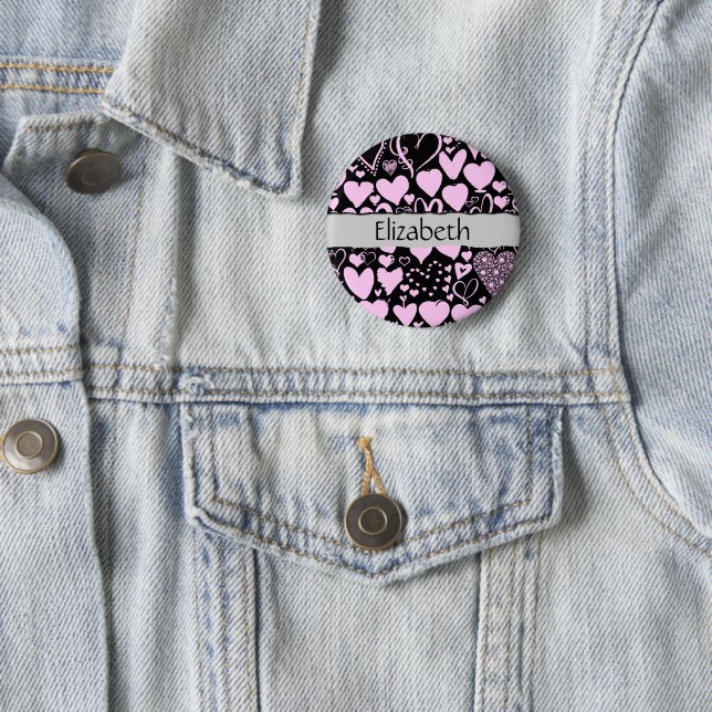 Herzmuster, rosa Herzen, Ihr Name Button (Beispiel)