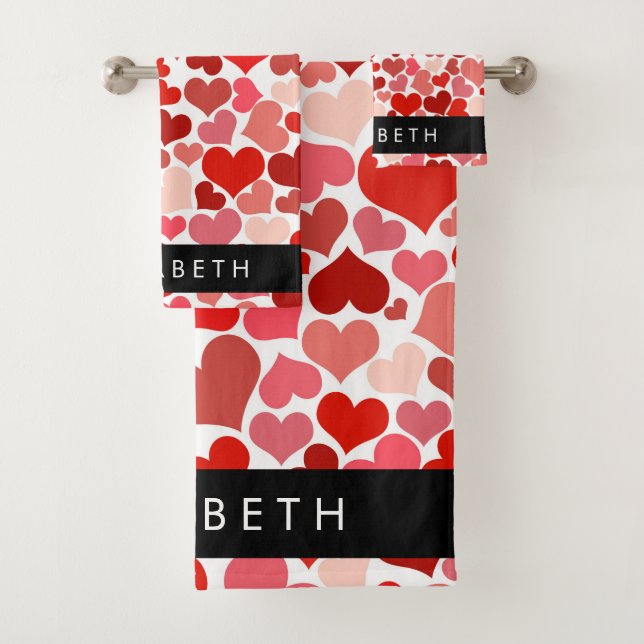 Herzmuster, rote Herzen, Liebe, Ihr Name Badhandtuch Set (Insitu)