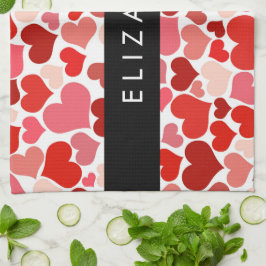 Herzmuster, rote Herzen, Liebe, Ihr Name Geschirrtuch