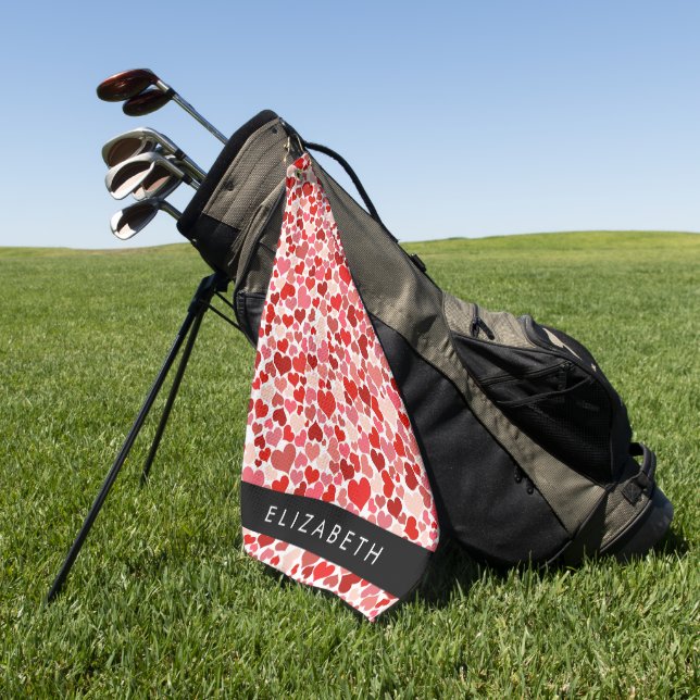 Herzmuster, rote Herzen, Liebe, Ihr Name Golfhandtuch (Gras)