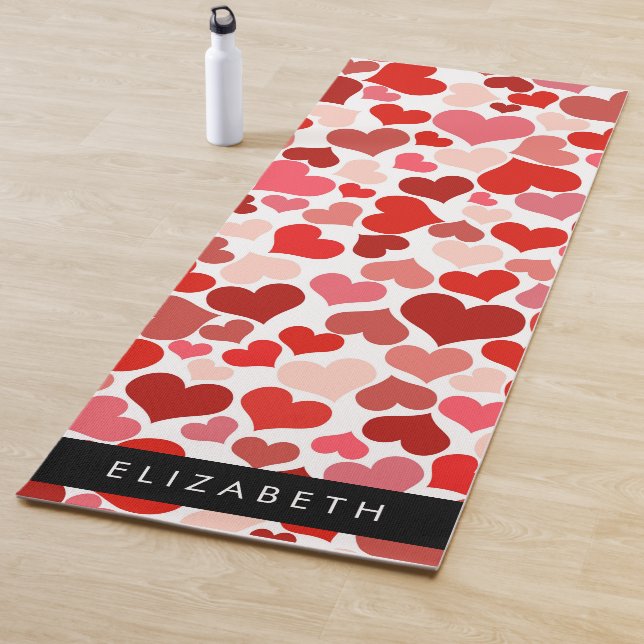 Herzmuster, rote Herzen, Liebe, Ihr Name Yogamatte (Beispiel)