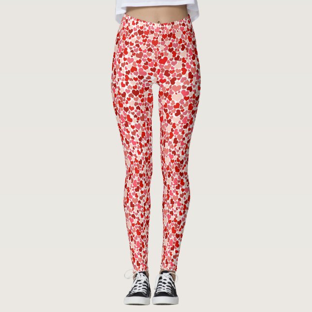 Herzmuster, rote Herzen, Liebe Leggings (Vorderseite)
