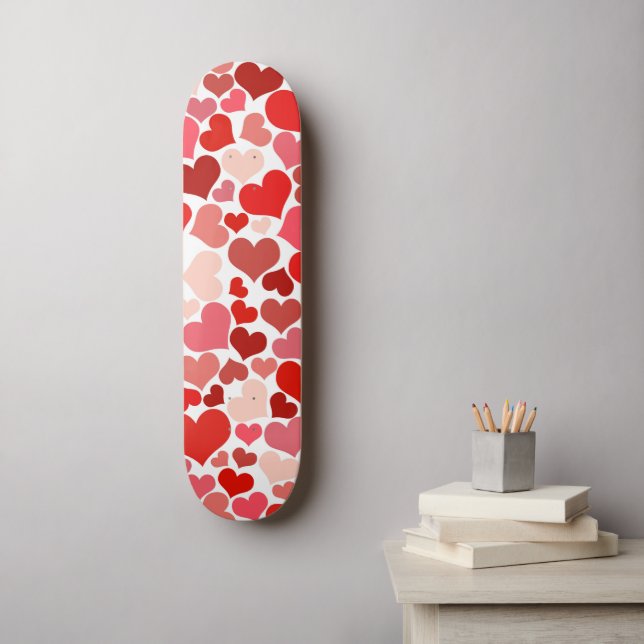 Herzmuster, rote Herzen, Liebe Skateboard (Wandkunst)