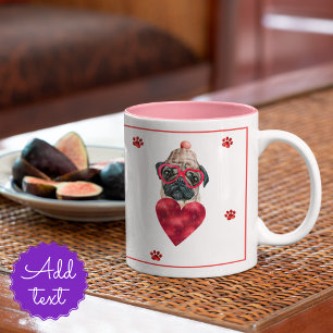 Herzpaws Mops Valentinstag Geschenk Hund Zweifarbige Tasse