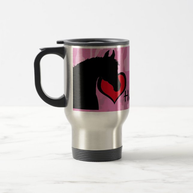 Herzpferd (rosa Camouflage) Reisebecher (Links)