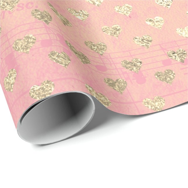 Herzpfirsichpastel Gold Pink Rose Rose Musiknoten Geschenkpapier (Rolleneckpunkt)