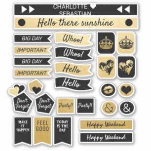 Herzplaner für Liebe in Gold und Schwarz Aufkleber