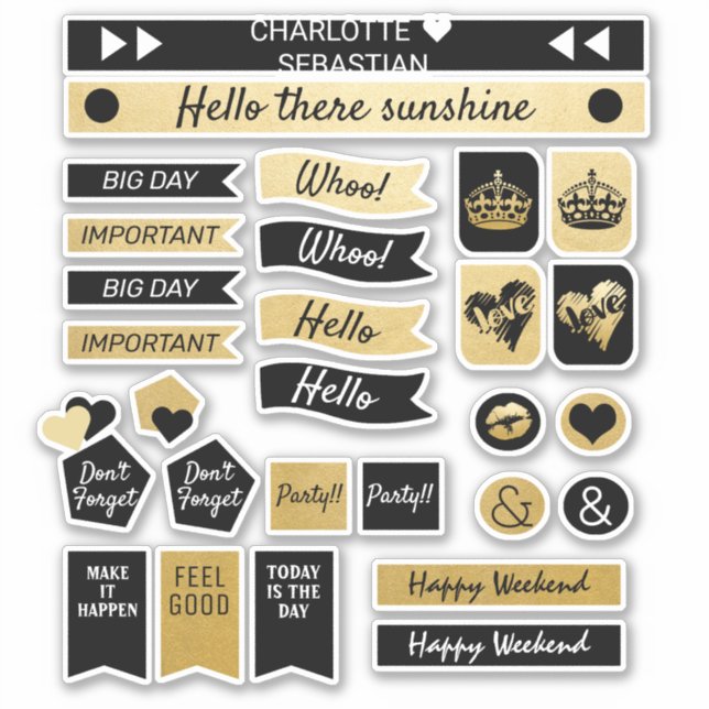 Herzplaner für Liebe in Gold und Schwarz Aufkleber (Vorderseite)