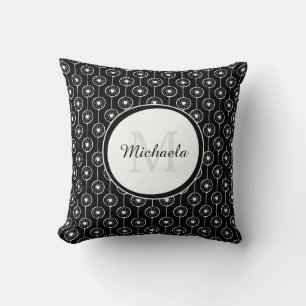 Herzpunkte in Schwarz und Weiß mit Mit Monogramm N Kissen