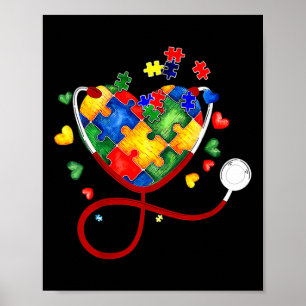 Herzpuzzle Stethoscope Er Rn CNA Nurse Autismus Aw Poster