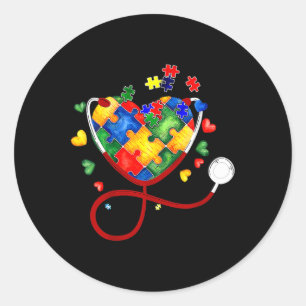 Herzpuzzle Stethoscope Er Rn CNA Nurse Autismus Aw Runder Aufkleber