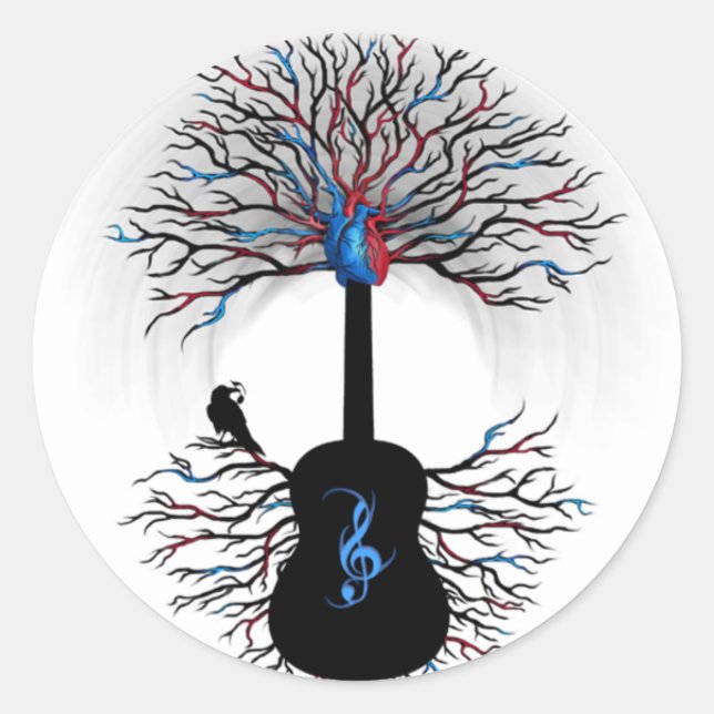 "Herzrhythmen" ~ Surreale Gitarre - Aufkleber (Vorderseite)