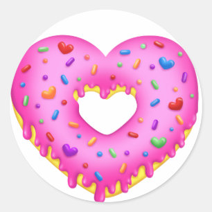 Herzrosa Donut mit Regenbogensprinklen Runder Aufkleber