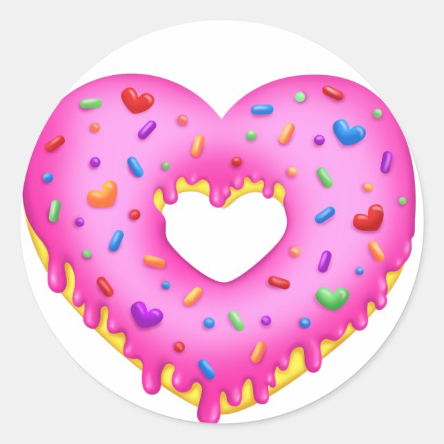 Herzrosa Donut mit Regenbogensprinklen Runder Aufkleber (Vorderseite)