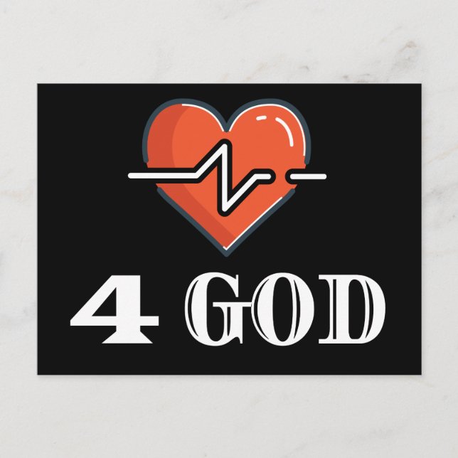Herzschlag 4 Gott rot und weiß Postkarte (Vorderseite)