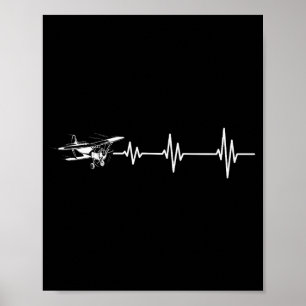 Herzschlag Fliegendes Flugzeug Puls Linie Retro Pr Poster